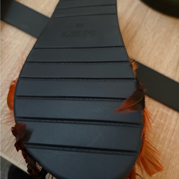 INUIKII black / orange feather hand beaded strap sandals retail $225 size 38 - Picture 2 of 4